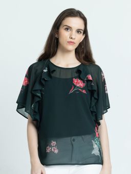 SHAYE - Green Round Neck Tops For Women