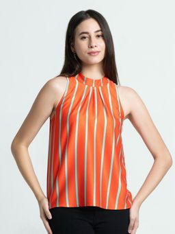 SHAYE - Halter Neck Stripe Print Tops For Women