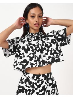 Bewakoof - Women's White & Black All Over Printed Short Top