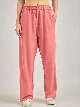 Outzidr - Mauve Cotton Solid Pintucked Street Style Sweatpants