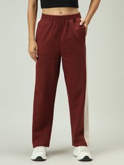 Outzidr - Brown Casual Cotton Contrast Striped Sweatpants