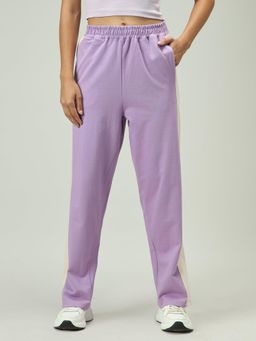 Outzidr - Lilac Casual Cotton Contrast Striped Sweatpants