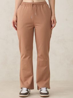 Outzidr - Brown Casual Cotton Basic Solid Flared Sweatpants