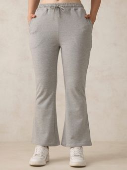 Outzidr - Grey Casual Cotton Basic Solid Flared Sweatpants