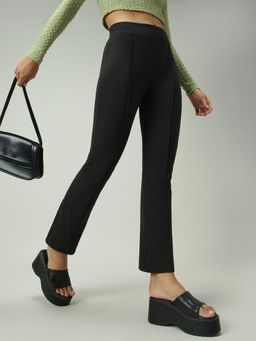 Outzidr - Black Fitted Flared Leggings