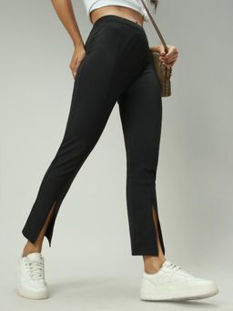 Outzidr - Black Front Slit Leggings