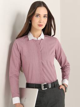 Hancock - Women Purple Self Design Pure Cotton Shirt