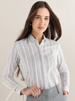 Hancock - Women White Seer Sucker Striped Pure Cotton Formal Shirt
