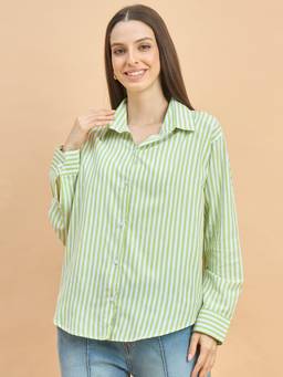 QIOA - Green Striped Cotton Shirt