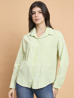 QIOA - Green Striped Cotton Shirt