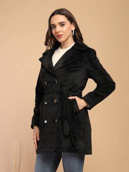 Gipsy - Women Black Notched Lapel Solid Coat Style Jacket