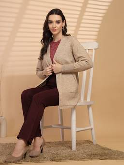 Gipsy - Women Khaki Collar Neck Solid Cape Style Jacket