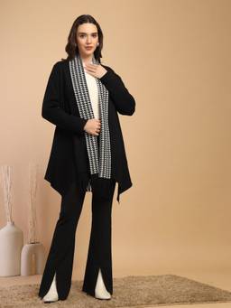 Gipsy - Women Black Collar Neck Solid Cape Style Jacket