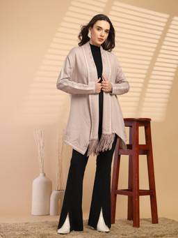Gipsy - Women Khaki Collar Neck Solid Cape Style Jacket