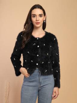 Gipsy - Black Solid V-Neck Short Cardigan