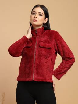Gipsy - Women Maroon High Neck Solid Jacket