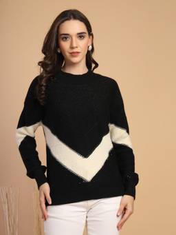 Gipsy - Black Solid Round Neck Pullover Sweater