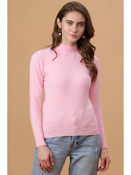Gipsy - Pink Solid High Neck Pullover Sweater