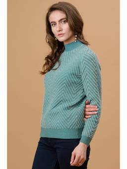 Gipsy - Green Solid High Neck Pullover Sweater
