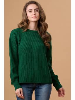 Gipsy - Bottle Green Solid Round Neck Pullover Sweater