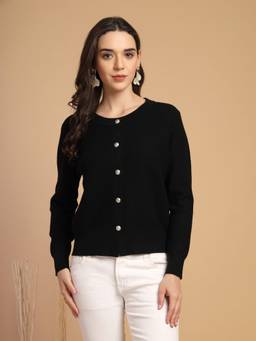 Gipsy - Black Solid Round Neck Sweater