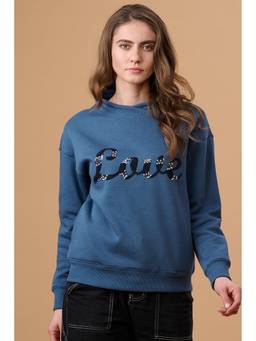 Gipsy - Blue Fog Solid Round Neck Pullover Sweatshirt