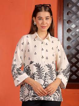 CRIMSOUNE CLUB - Off White Floral Print Shirt