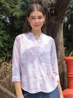 CRIMSOUNE CLUB - Purple Printed Linen Shirt