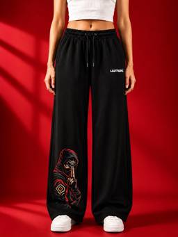 LEOTUDE - Women's Premium Cotton Printed Black Jogger