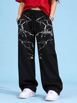 LEOTUDE - Women's Premium Cotton Printed Black Jogger