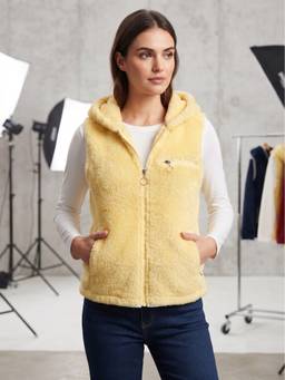 JAKANARY - Yellow Women Hooded Solid Lightweight Sherpa Jacket