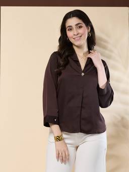 Latin Quarters - Women Brown Solid V-Neck Top