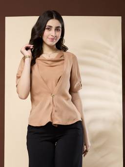 Latin Quarters - Women Beige Solid Cowl Neck Top