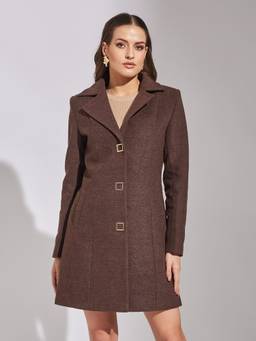 Latin Quarters - Women's Solid Brown Full Sleeve Casual Coat