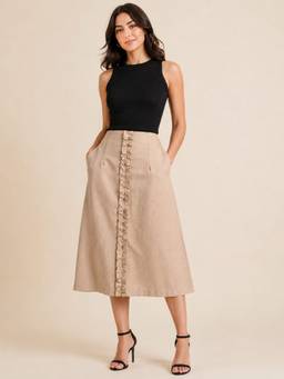 Label Tanvee - Beige Cotton Midi Skirt