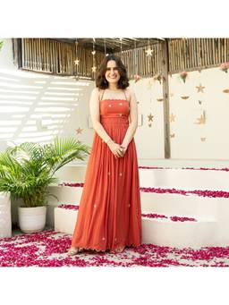 ORDINAREE - Women's Orange Amber Glow Long Dress