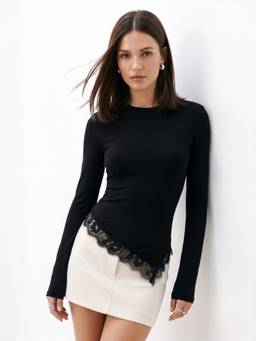 Outzidr - Black Round Neck Fitted Top