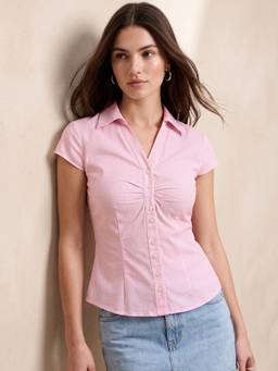 Outzidr - Pink Short Sleeve Collared Neck Shirt