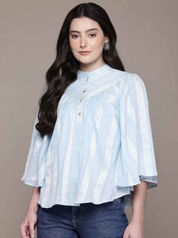 Aarke Ritu Kumar - Powder Blue Aaliyah Woven Short Top and Inner (Set of 2)