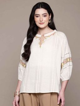 Aarke Ritu Kumar - White Seersucker Short Top