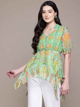 Aarke Ritu Kumar - Green Masami Floral Short Top and Inner (Set of 2)