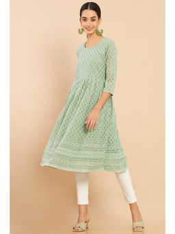 Soch - Women Green Georgette Embroidered Kurta