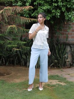 Sands of India - White Fully Embroidered Organza Shirt With Inner (Set Of 2)