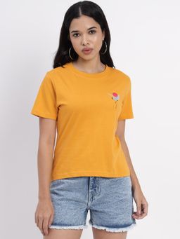 Sands of India - Yellow Regaular Fit T Shirt With Flamingo Print On Front And Back