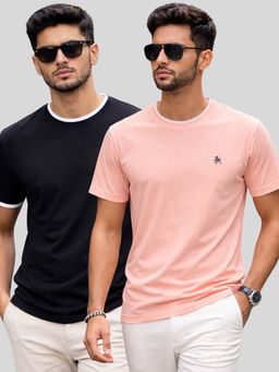 Parcel Yard - Men Multi-Colour Cotton Round Neck T-Shirt (Pack of 2)