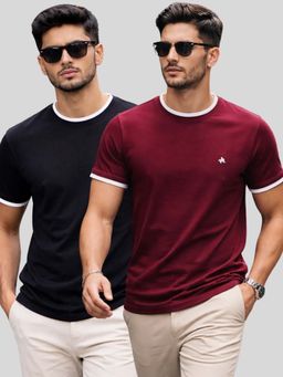 Parcel Yard - Men Multi-Colour Cotton Round Neck T-Shirt (Pack of 2)