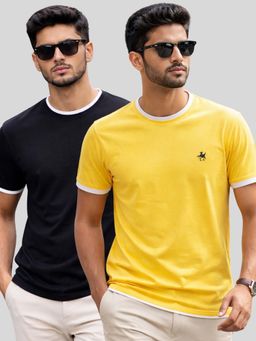 Parcel Yard - Men Multi-Colour Cotton Round Neck T-Shirt (Pack of 2)