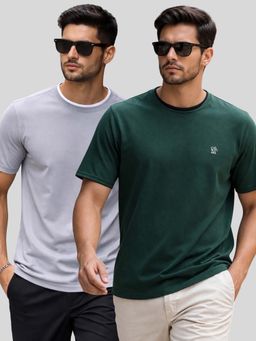 Parcel Yard - Men Multi-Colour Cotton Round Neck T-Shirt (Pack of 2)