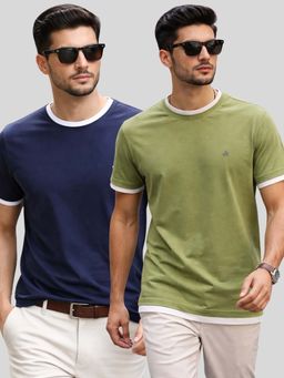 Parcel Yard - Men Multi-Colour Cotton Round Neck T-Shirt (Pack of 2)