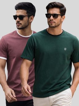 Parcel Yard - Men Multi-Colour Cotton Round Neck T-Shirt (Pack of 2)